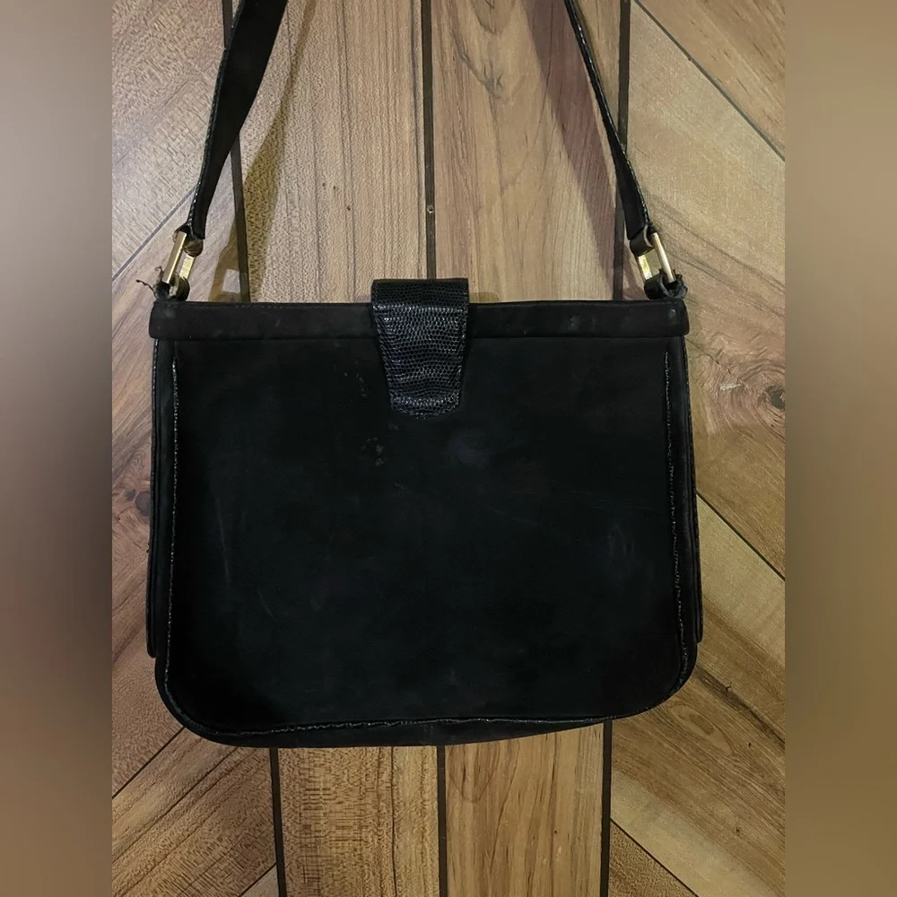 Vintage Gucci Blondie 1970’s Black Suede Leather Shoulder Bag GG Logo - Picture 7 of 15